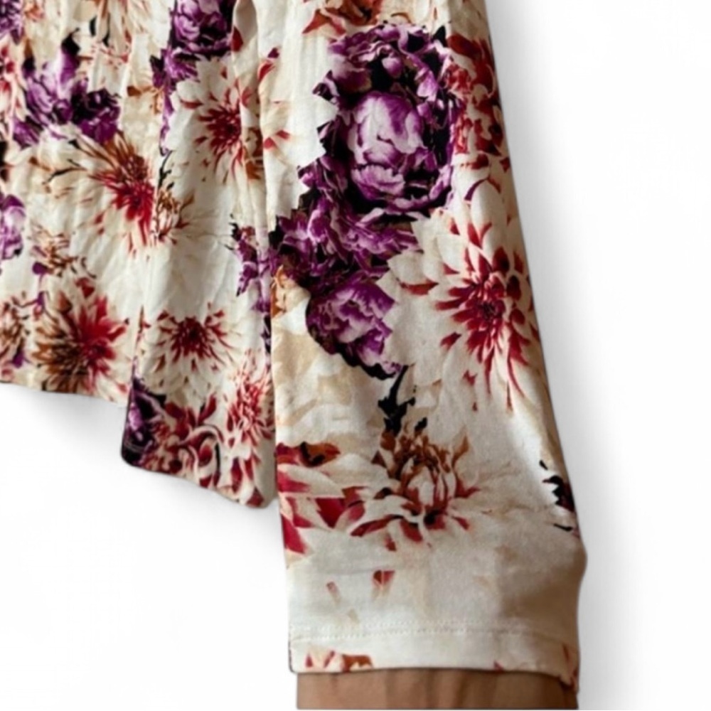Chico's Floral Long Sleeve Crewneck Top - Plum & Burgundy - Size 3 / XL - Picture 7 of 8
